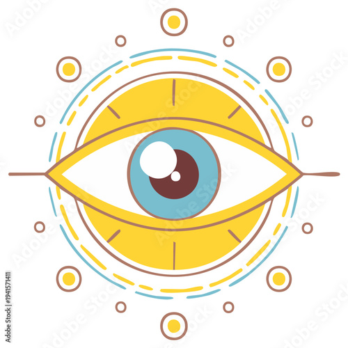 Stylized Eye Symbol Surrounded by Abstract Geometric Ornaments
