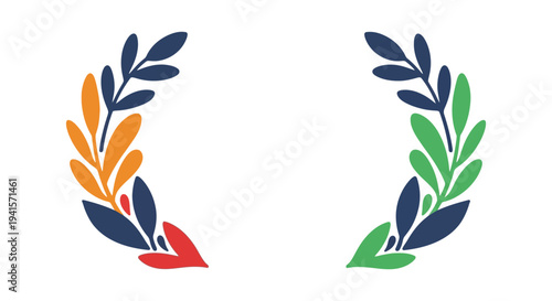 A vibrant floral wreath composed of colorful leaves and branches forms a decorative frame presented as a silhouette high quality professional