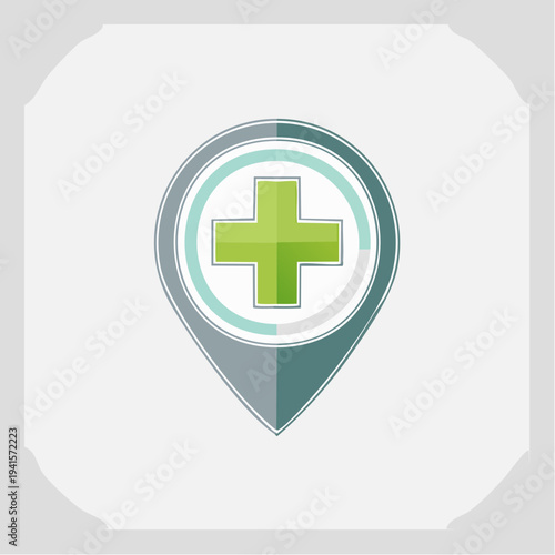 Hospital or Pharmacy Location Marker Icon Representing Medical Aid and Health Services Navigation