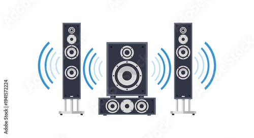 Set of 5 black speaker system icons vector