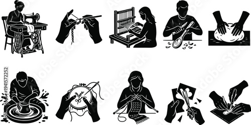 Handmade Arts and Crafts Artisan Linocut Illustration Set