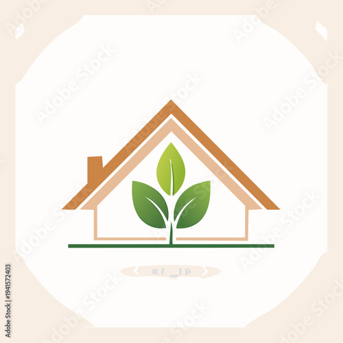 Eco-friendly housing and green living symbol of a house with a plant