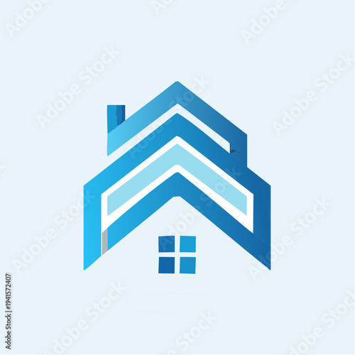 Modern blue house logo design featuring abstract lines symbolizing growth and secure property development