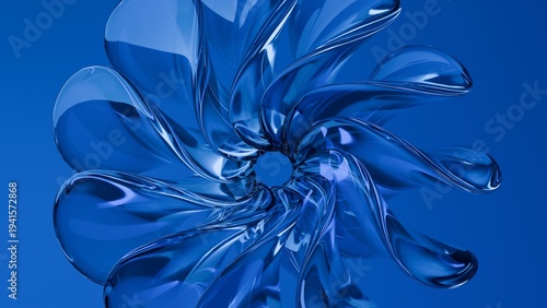 Abstract wavy curved 3d render. Blue soft glass curved circles and lines. Modern wallpaper, texture pattern.