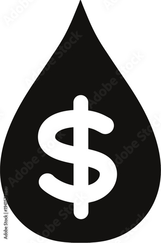 Oil drop icon with dollar sign for fuel price and energy economy concept