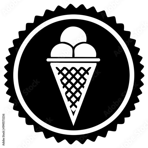 Black and white emblem featuring a stylized ice cream cone with multiple scoops.