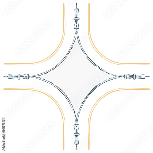 Four-way zipper separation with vintage style stitching and golden guidelines