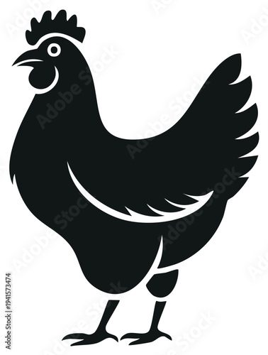 Stylized Black Chicken Vector Silhouette Featuring Poultry Bird and Farm Animal Graphic Icon