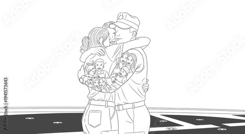 Soldier hugging loved one, reunion, welcome home, military family, love, embrace
