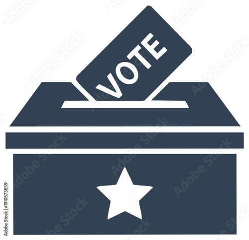 Ballot Box with Star and Vote Card Inserted, Elections Process Flat Vector