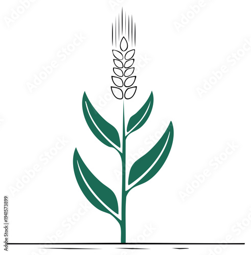 Minimalist green wheat stalk icon representing agriculture and growth