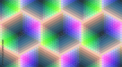 Seamless geometric background. Mosaic. Gradient colour. Block structure of translucent cubes. Vector illustration for brochure, poster, cover, card, presentation, flyer or banner.