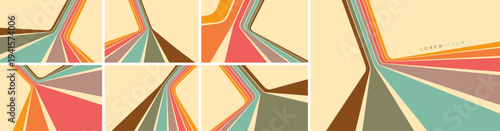 A steep descent or climb on a racing track. A retro 1960s-style background. Colorful lines. Dynamic ribbons. Designed for posters or banners for sports competitions and races. Vector illustration.