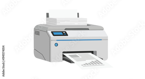 Vector illustration of a gray office printer with paper
