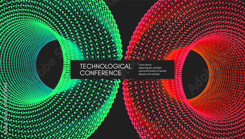 Torus. Grid. Event invitation template. Technological conference. 3d vector illustration for online courses, master class, seminar, presentation, webinar or lecture.