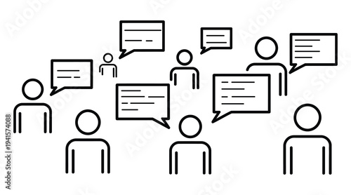 Social media community chat and professional business communication icon set vector line art.