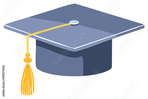 Stylized blue graduation cap with a golden yellow tassel symbolizing academic achievement and success