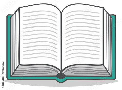 Simple Hand Drawn Illustration of an Open Hardcover Book with Lined Pages