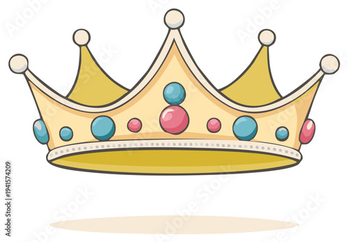 Cartoon royal crown with colorful jewels and pearl trim