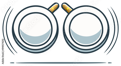 Cartoon binoculars with a playful vibe and wavy lines suggesting movement or sound