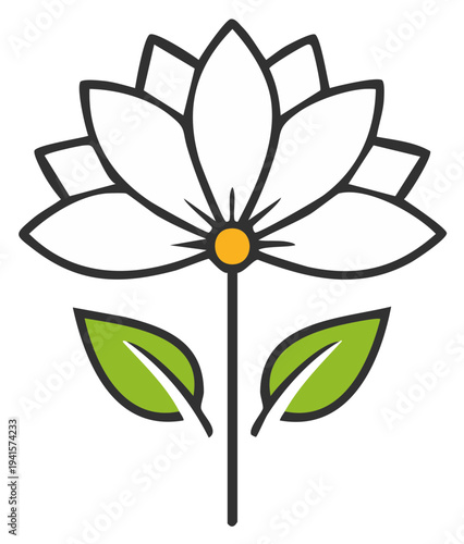 Stylized Water Lily Illustration with Green Leaves and Yellow Center
