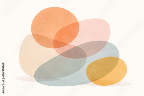 Abstract overlapping pastel shapes in warm tones on white background