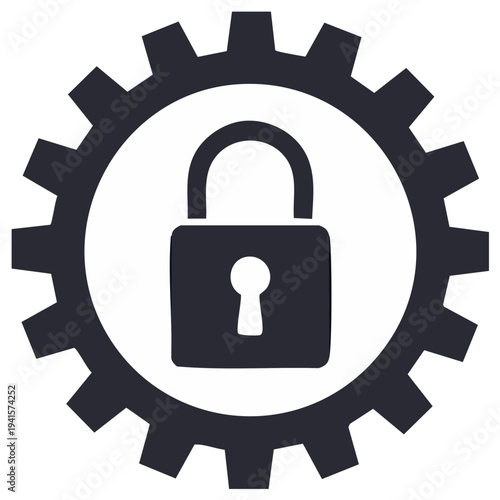 Gear with Padlock Protecting Data Cyber Security Mechanism Vector Graphic