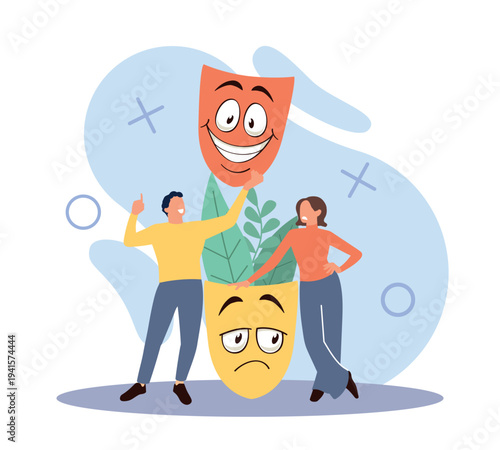 Social behavior. Human moods, demonstration of emotions, positive and negative states, mental health support, happy and sad mood feelings, self regulation vector cartoon isolated concept