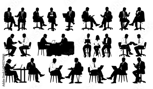 Corporate business people sitting on chair silhouettes teamwork concept