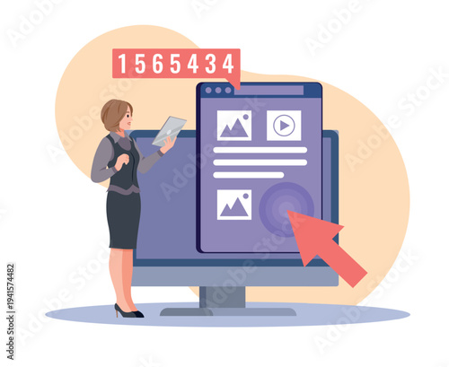Search optimization. Increased website traffic, seo marketing, selling via social media, website performance tracking, online marketing optimization with metrics vector cartoon concept