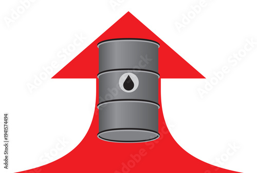 Oil barrel rising market price concept