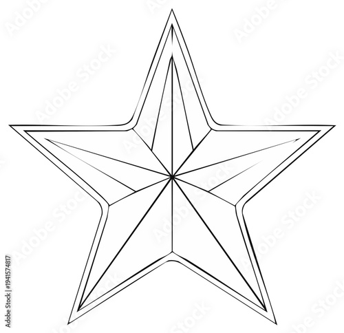 Geometric Star Shape with Intricate Interior Lines and Double Outline Black and White Vector Illustration