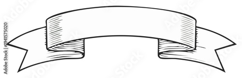 Hand drawn vintage style ribbon banner illustration with copy space for text