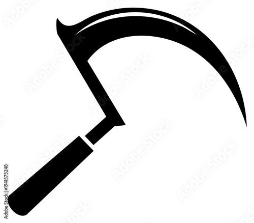 Black silhouette of a sickle. Agricultural tool. Vector graphic.