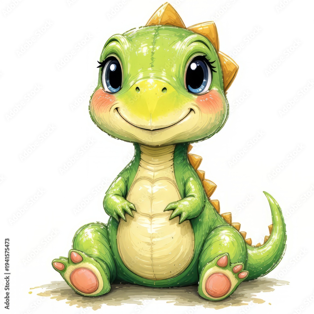 Fototapeta premium Pastel Dino Clipart: Sweet Baby T-Rex with Brushstroke Style for Spring, Isolated on White. High-Res PNG Illustration, Vivid Colors.