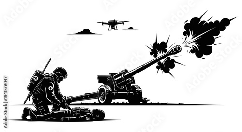 Soldier providing medical aid to wounded comrade during artillery fire, drone overhead