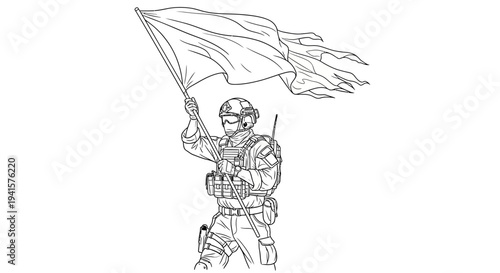 Soldier Waving Tattered Flag, Military Victory, Combat Survivor, Freedom Symbol