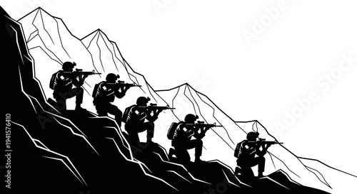 Special Forces Soldiers Ambush on Mountain Slope, Tactical Military Operation