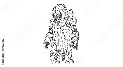 Spooky Slime Monster Character, Horror Creature Outline, Halloween Ghost Costume