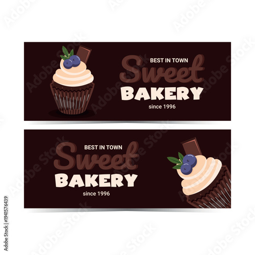Sweet Bakery labels chocolate. Cupcake packaging design template, bakery logo design, sticker design, fresh cupcake label design, editable vector template