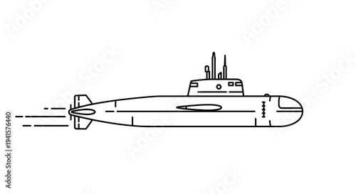 Submarine Silhouette, Underwater Vessel, Military Technology, Vector Art