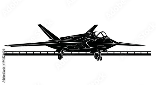 Stealth Fighter Jet on Runway, Military Aircraft Silhouette, Aviation Technology