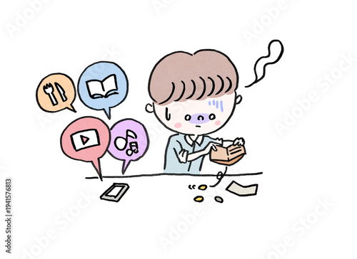Foto Shocked man with an empty wallet due to too many subscriptions, broke concept