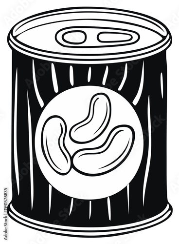 Canned Beans Food Illustration Black and White
