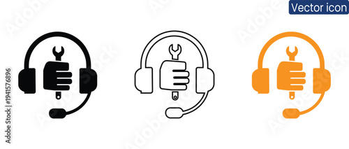 Professional customer support icons featuring headset and wrench for service and maintenance use