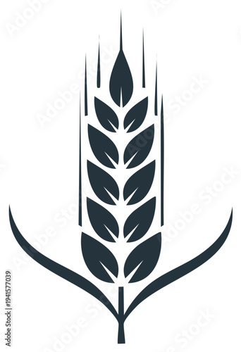 Dark stylized wheat ear icon with leaves representing agriculture, harvest, and natural food