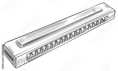 Harmonica illustration, musical instrument, line drawing