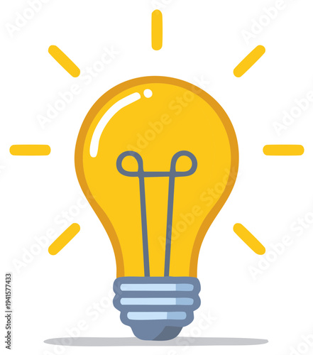 Yellow light bulb with radiating light beams symbolizes inspiration and new ideas