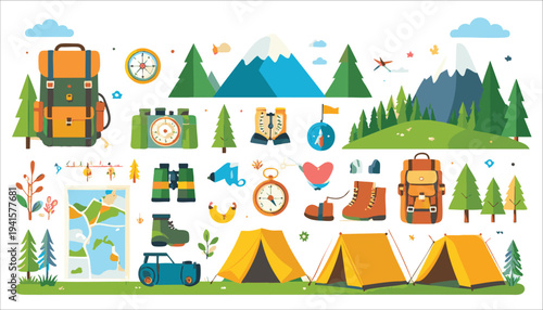 vector Collection of camping gear and outdoor activity illustration