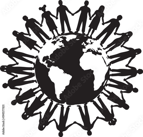 Diverse people around the globe holding hands together united